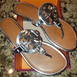 Silver Metallic/Leather Tory Burch Miller Sandal